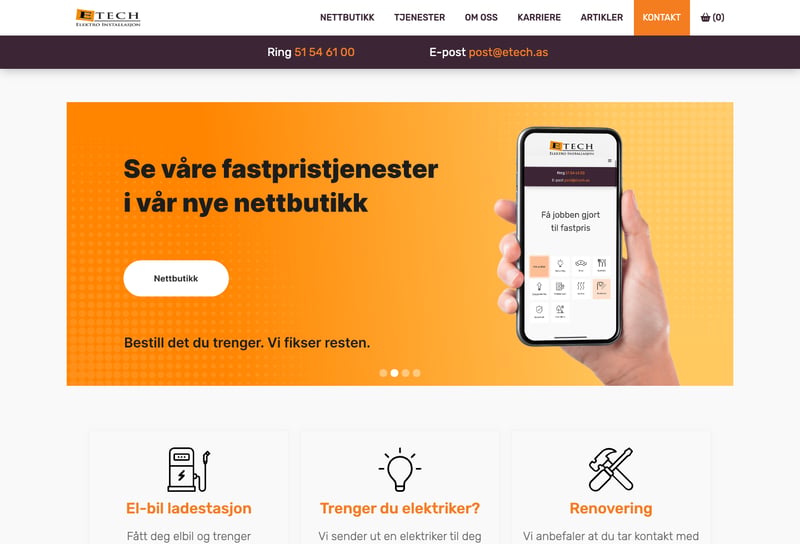 Screenshot of E-Tech desktop homepage