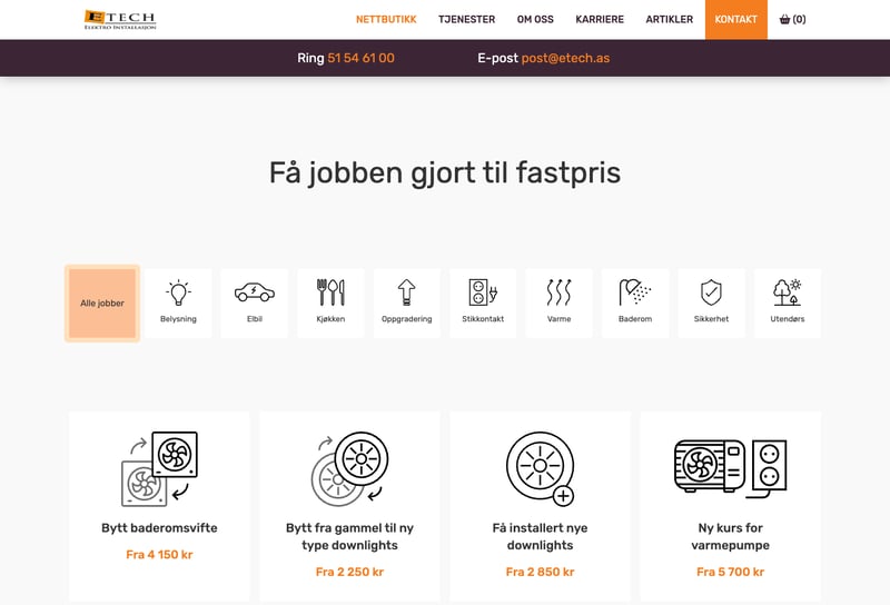 Screenshot of E-Tech nettbutikk