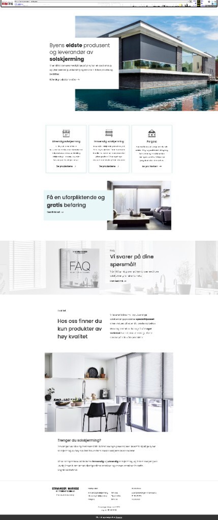 Stavanger Markise nettside før rebranding, ca. 2022